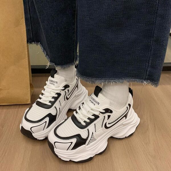 Ashion Sports Chunky Platform Mesh Sneakers – White & Black Fashion Footwear