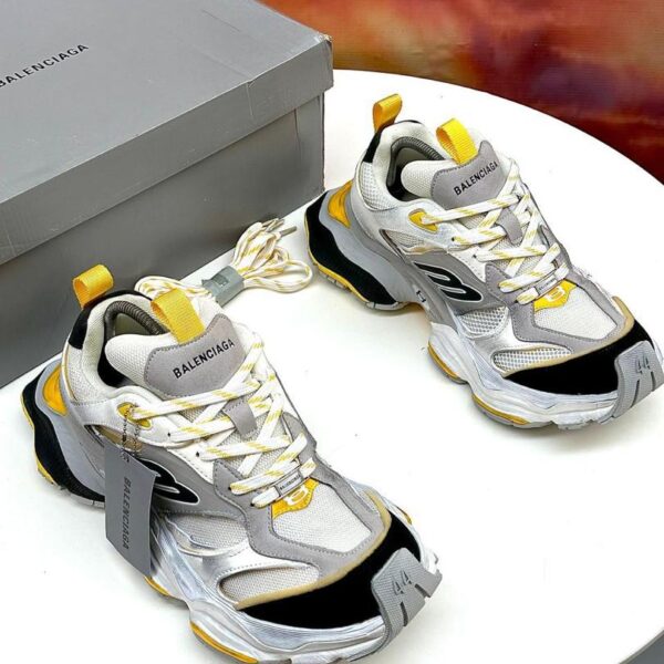 Balenciaga Cargo Sneakers – Grey, White & Yellow Microfiber and Mesh
