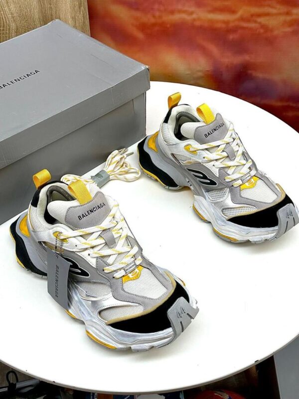 Balenciaga Cargo Sneakers – Grey, White & Yellow Microfiber and Mesh