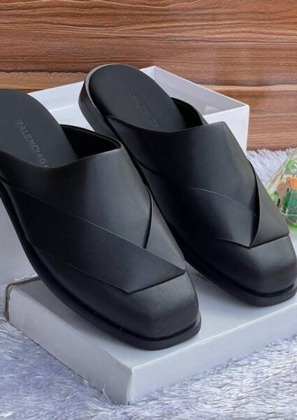 Balenciaga Men’s Black Leather Mules – Luxury Slip-On Footwear