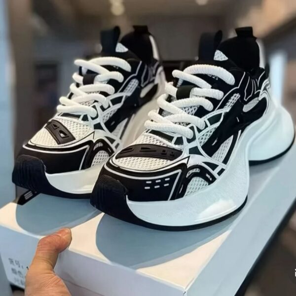 Black & White Mesh and PU Casual Sports Shoes – Fashion Sneakers