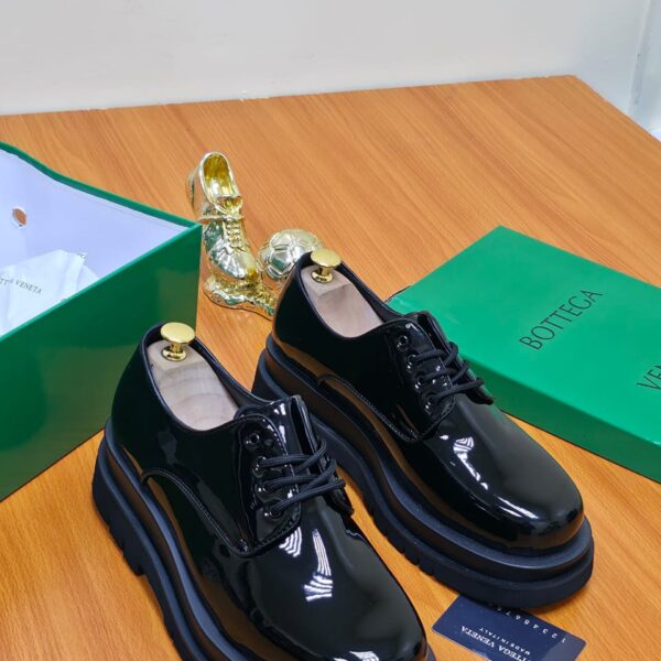 Bottega Veneta Men’s Black Patent Leather Lace-Up Shoes – Chunky Rubber Sole