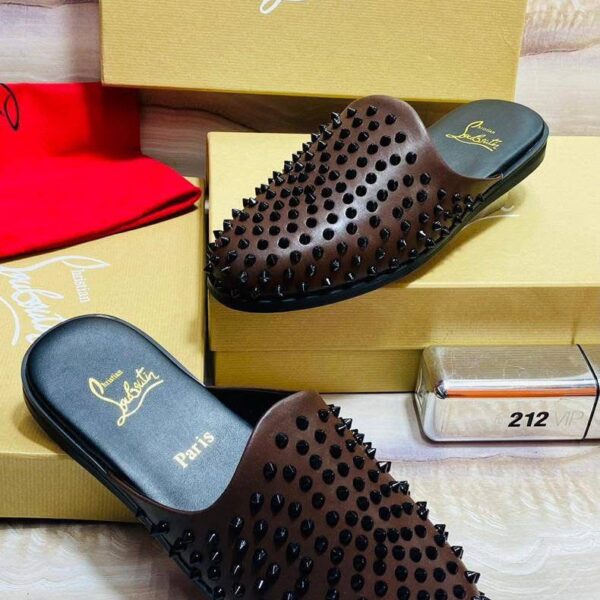 Christian Louboutin Dandylucky Men’s Brown Spiked Half Shoes – Luxury Footwear