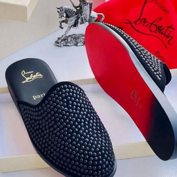 Christian Louboutin Men’s Black Velvet Half Shoes – Stud-Embellished Luxury Footwear