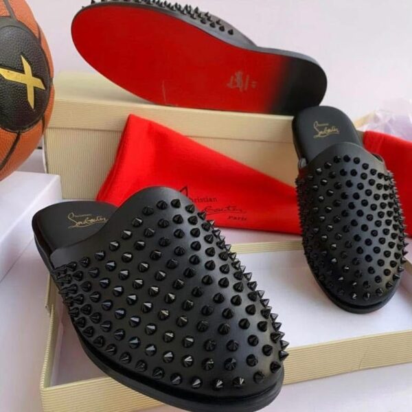 Christian Louboutin Take It Easy Men’s Black Rubber Mules – Spiked Luxury Slip-Ons