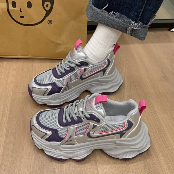 Chunky Platform Mesh Sneakers – Pink Accent Fashion Footwear