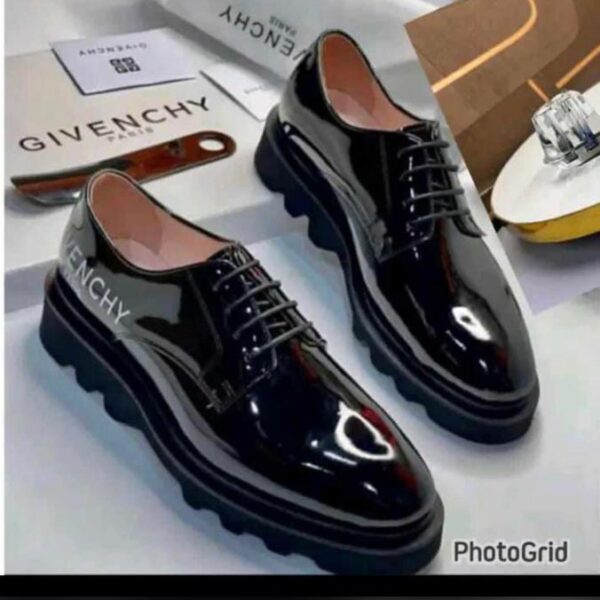 Givenchy Men’s Black Patent Leather Derby Shoes – Chunky Lug Sole Luxury Footwear
