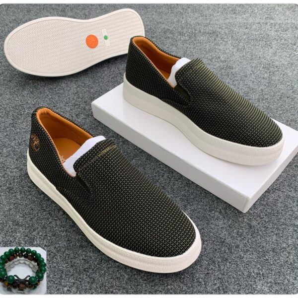 Green Netted Slip-On Plimsolls Sneakers – White Sole Casual Footwear