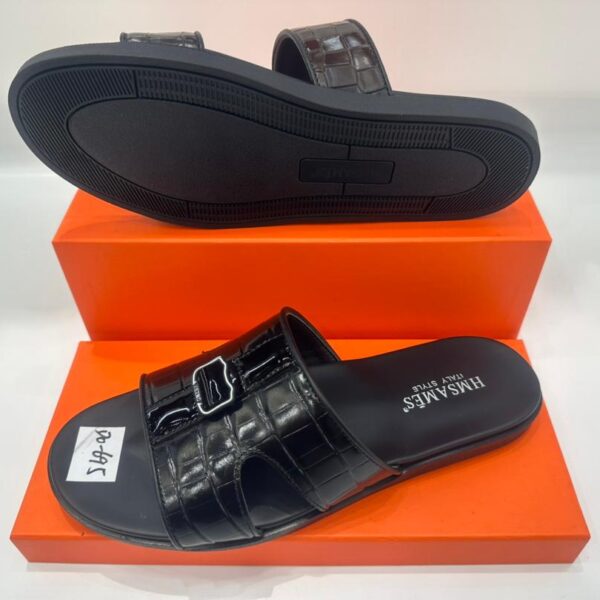 HMSAMES Men’s Black Leather Slides – Premium Casual Sandals