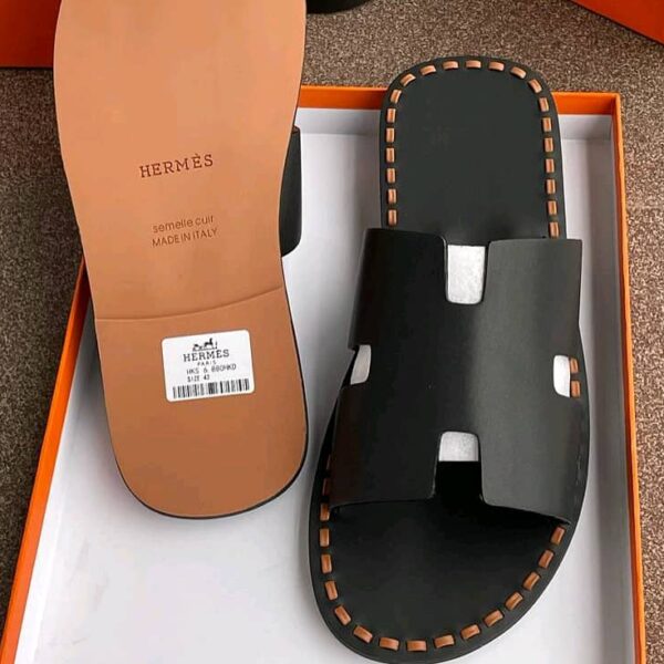 Hermès Men’s Izmir Sandals – Black Calfskin Leather Luxury Slides