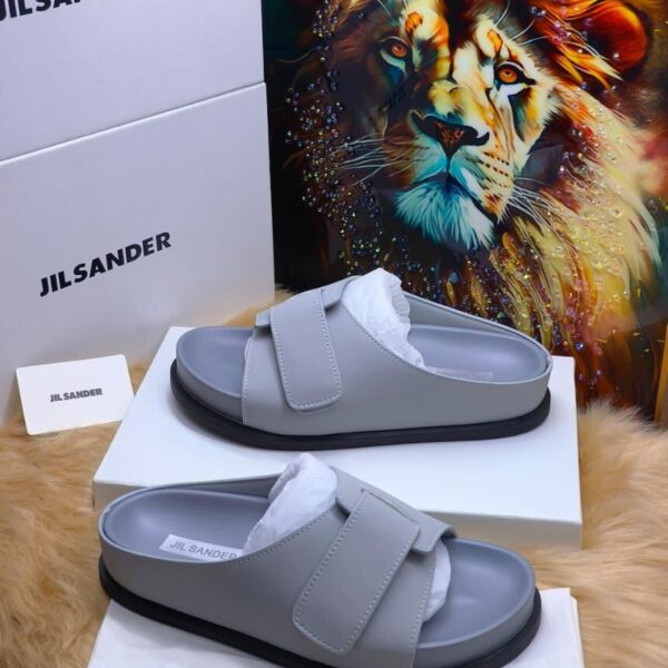 Jil Sander Men’s Grey Leather Slides – Minimalist Luxury Footwear