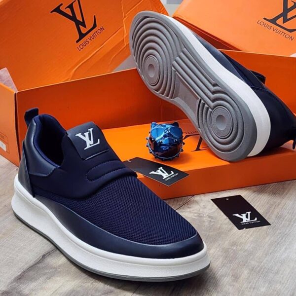 Louis Vuitton Men’s Slip-On Sneakers – Black with Prominent LV Logo