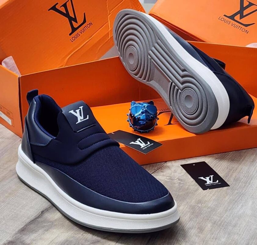 Louis Vuitton Men’s Slip-On Sneakers – Black with Prominent LV Logo