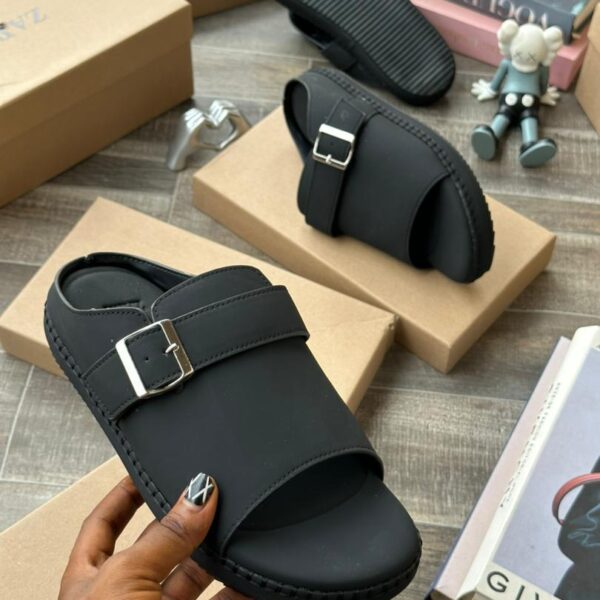 Men’s Black Buckled Slide Sandals – Luxury Casual Footwear
