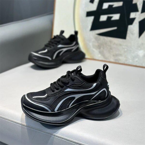 Men’s Black Chunky Fashion Sneakers with Silver Accents – Trendy Streetwear Footwear