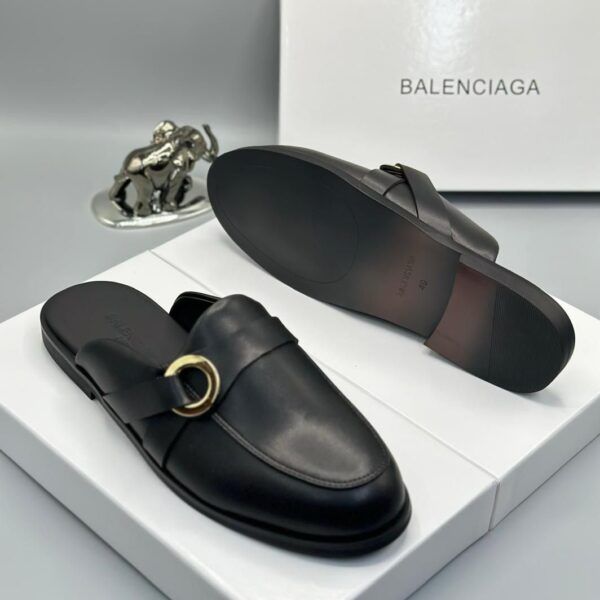Men’s Black Leather Mules with Gold-Tone Buckle – Premium Slip-On Footwear
