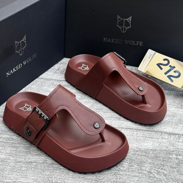 Naked Wolfe Scissor Palm Slippers/Slides – Brown & Maroon Luxury Footwear