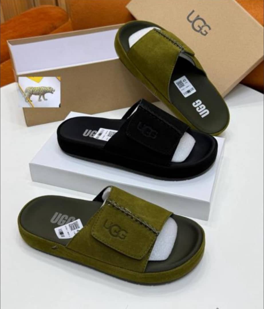 UGG Men’s Suede Slide Sandals – Adjustable Strap Indoor-Outdoor Slides UGG Men’s Suede Slide Sandals – Adjustable Strap Indoor-Outdoor Slides