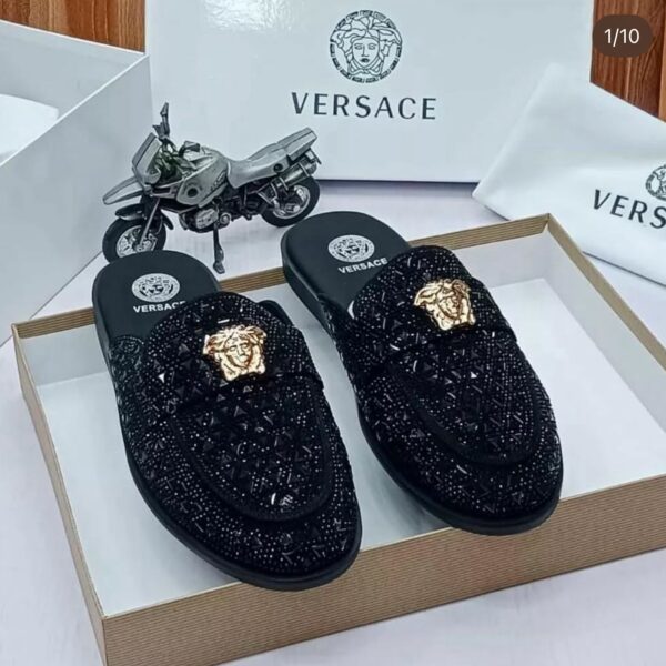 Versace Men’s Black Studded Half Shoes – Luxury Designer Footwear