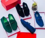 Salvatore Ferragamo Men’s Gancini Blue Suede Driving Loafers