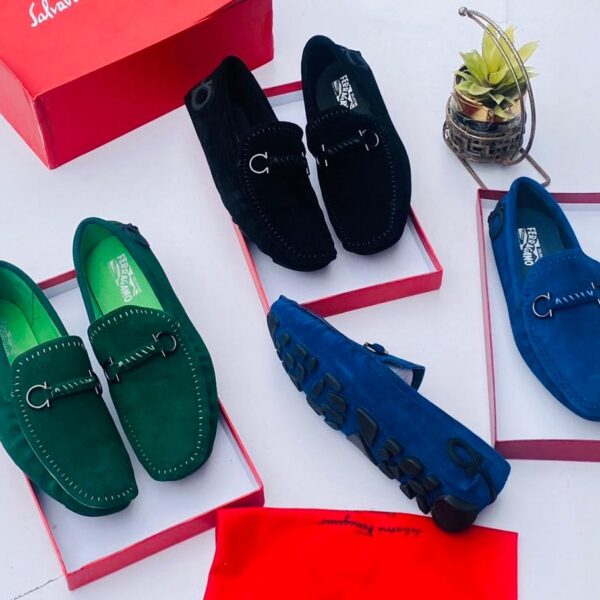 Salvatore Ferragamo Men’s Gancini Blue Suede Driving Loafers