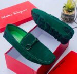 Salvatore Ferragamo Men’s Green Suede Gancini Driving Loafers