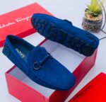 Salvatore Ferragamo Men’s Gancini Blue Suede Driving Loafers