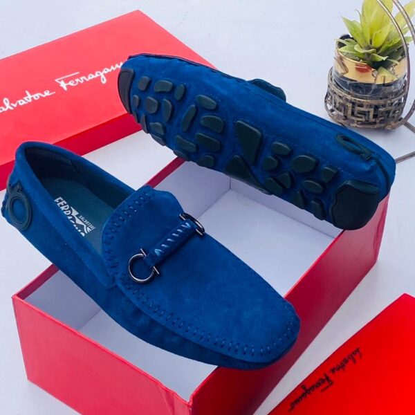 Salvatore Ferragamo Men’s Gancini Blue Suede Driving Loafers