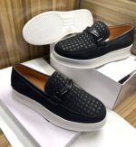 Hermès Black Woven Leather Platform Loafers