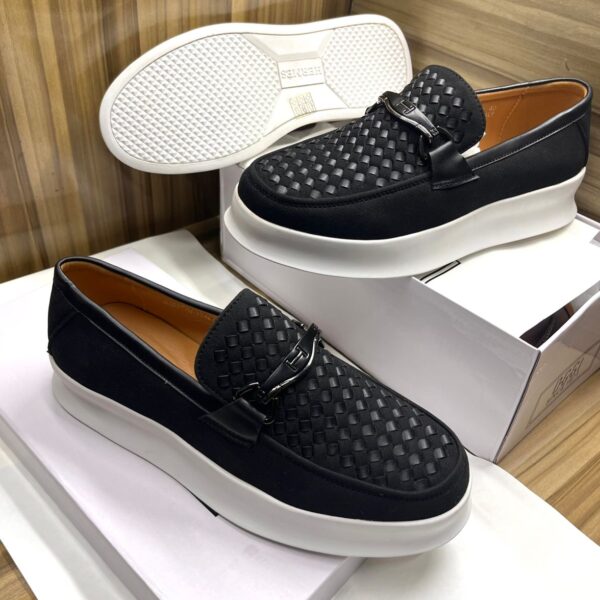 Hermès Black Woven Leather Platform Loafers