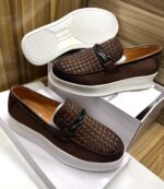 Hermès Brown Woven Leather Platform Loafers
