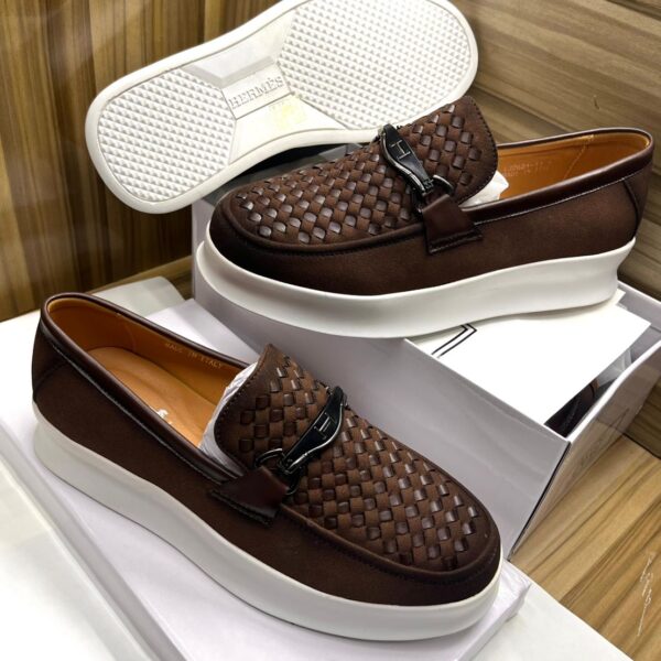 Hermès Brown Woven Leather Platform Loafers