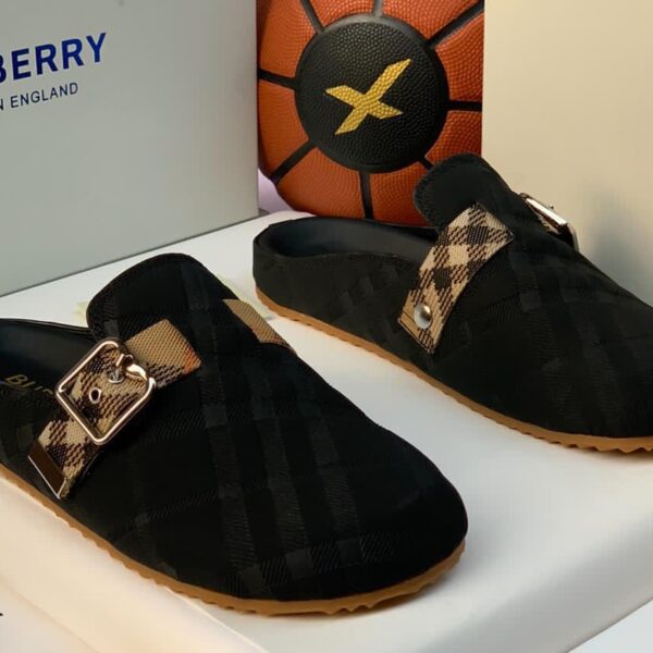 Burberry Urchin Check-Trimmed Suede Clogs