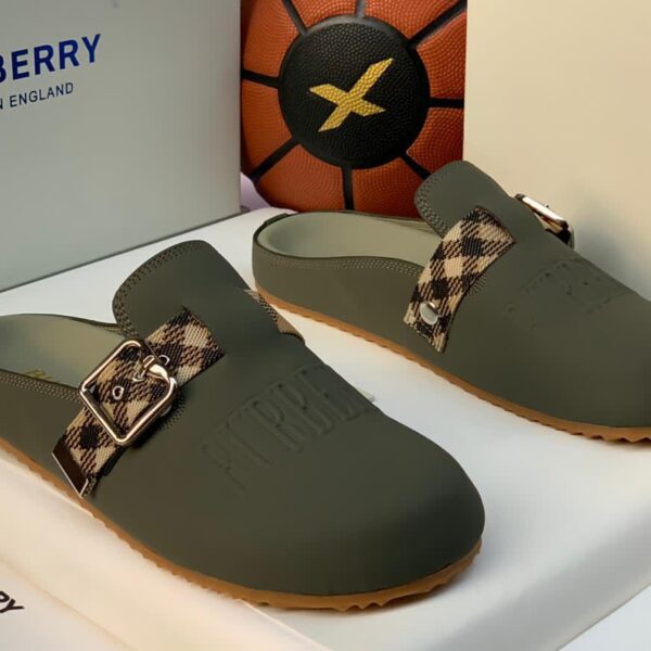 Burberry Urchin Check-Trimmed Suede Clogs
