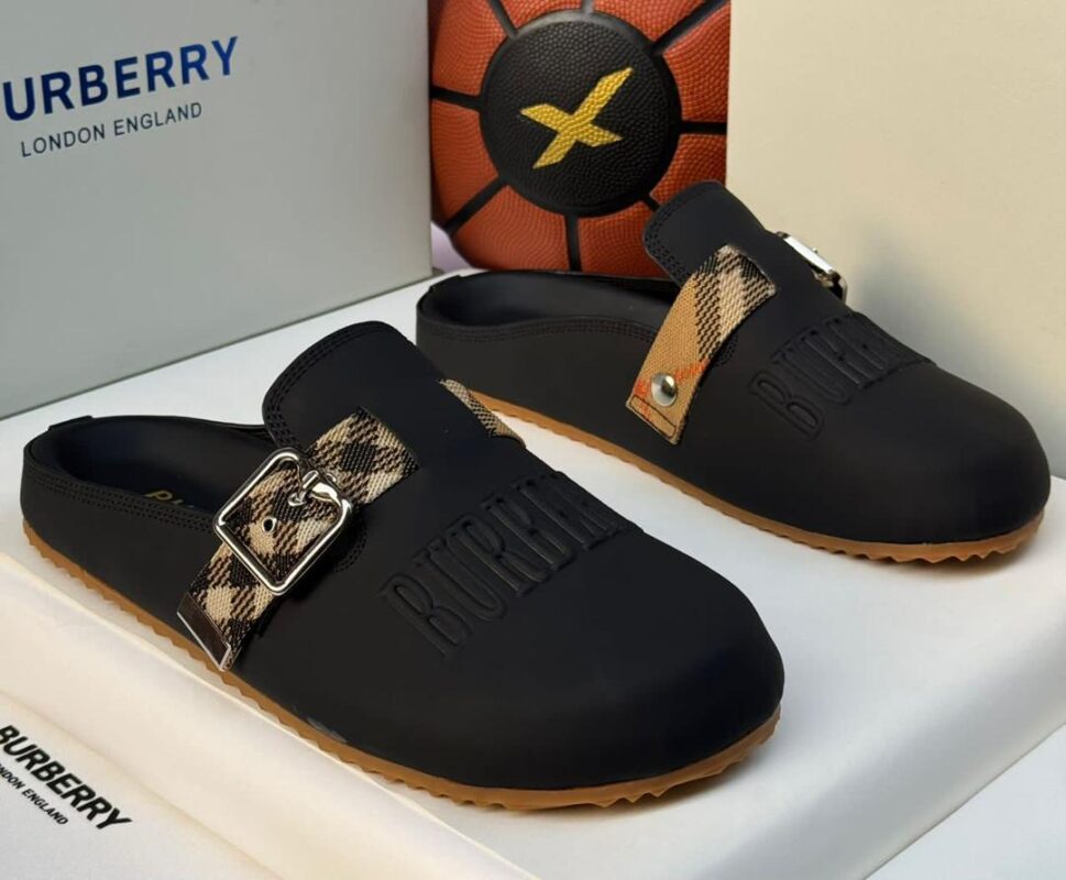 Burberry Urchin Check-Trimmed Suede Clogs