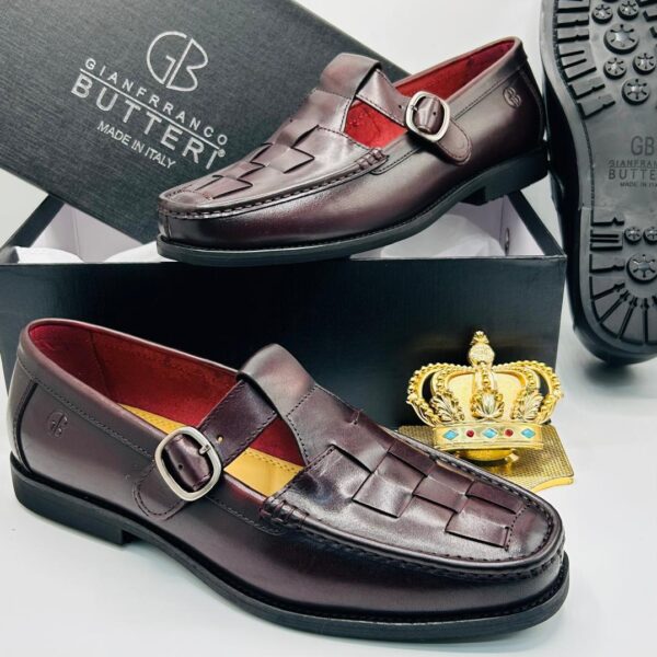 Gianfranco Butteri Men’s Woven Leather T-Strap Loafers