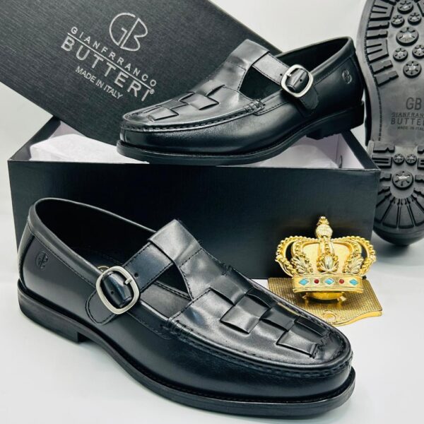 Gianfranco Butteri Italian Woven Leather T-Strap Loafers