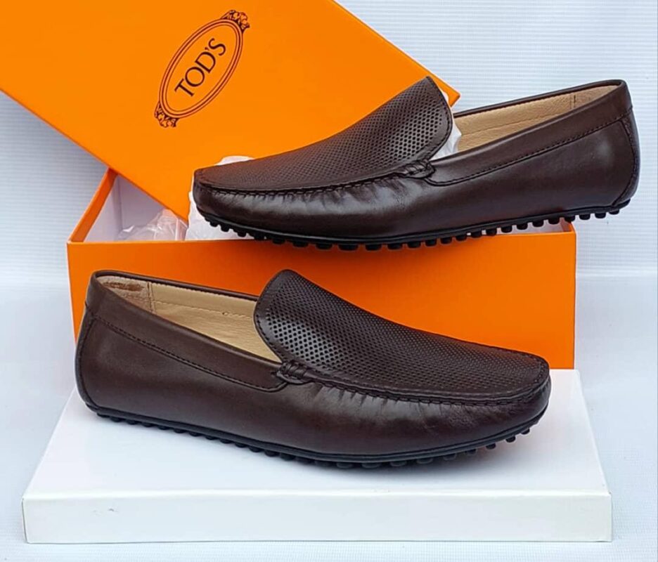 Tod's Men's Brown Perforated Leather Driving Loafers