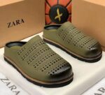 Zara Men's Olive Green Perforated Luxury Half Shoes