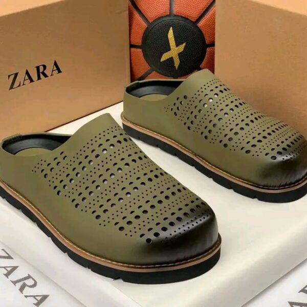 Zara Men's Olive Green Perforated Luxury Half Shoes