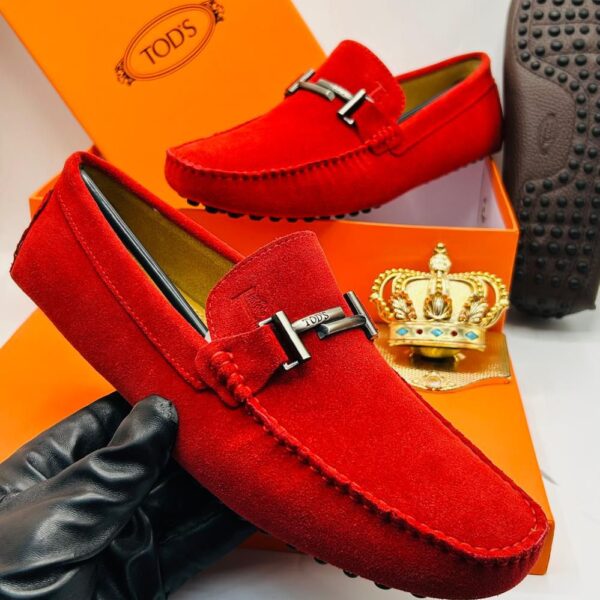 Tod's Red Suede Loafers with Signature Metal Buckle