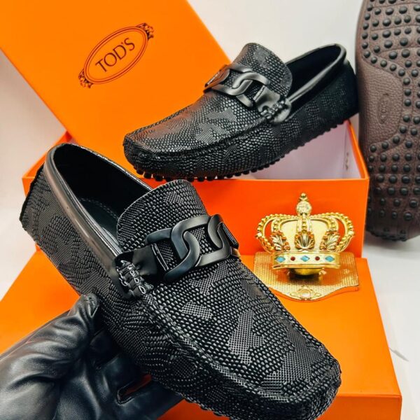 Tod’s Men’s Textured Black Crocodile-Pattern Loafers
