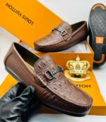 Louis Vuitton Brown Crocodile-Textured Leather Horsebit Loafers
