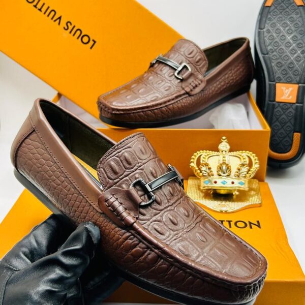 Louis Vuitton Brown Crocodile-Textured Leather Horsebit Loafers