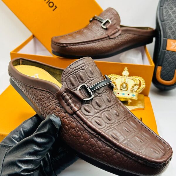 Men's Luxury Alligator-Patterned Loafer Mules in Deep Brown