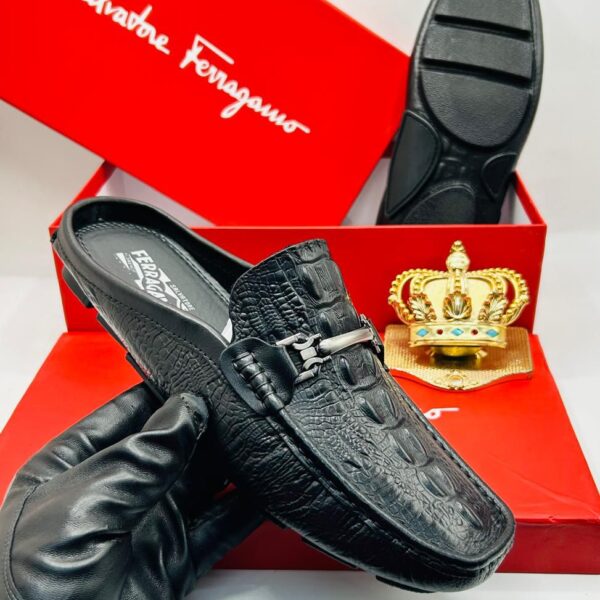 Ferragamo Men's Black Embossed Leather Horsebit Loafers