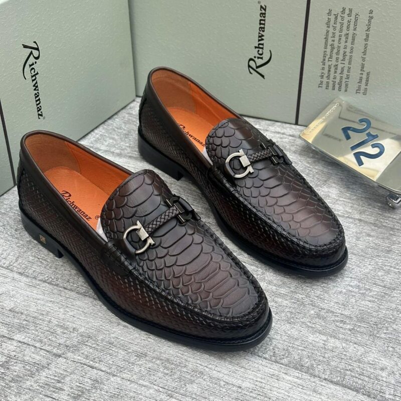Richwanaz Snakeskin Embossed Horsebit Loafers