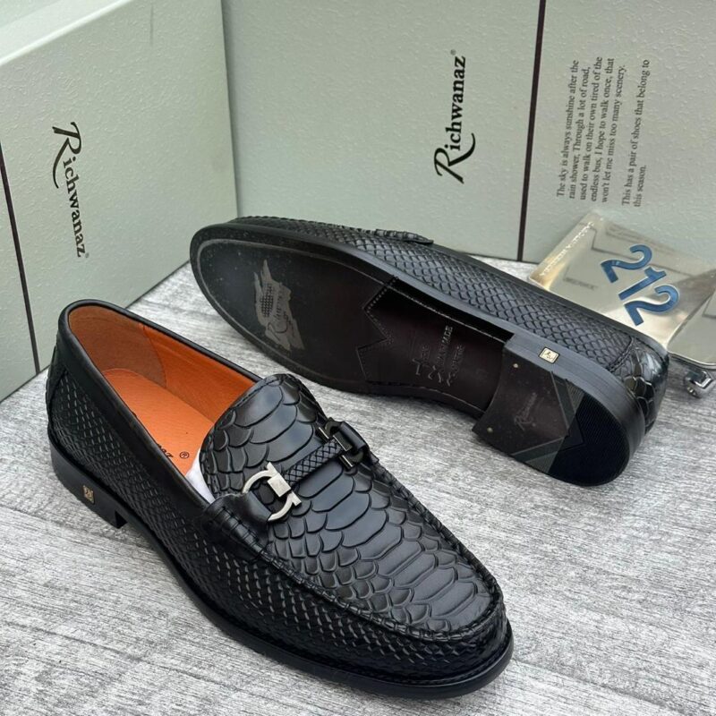 Richwanaz Snakeskin Embossed Horsebit Loafers