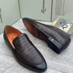 Richwanaz Brown Perforated Leather Slip-On Loafers