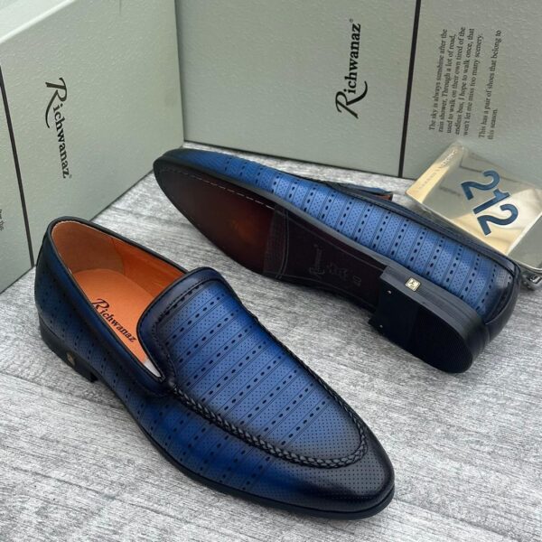 Richwanaz Blue Italian-Style Pure Leather Slip-On Loafers